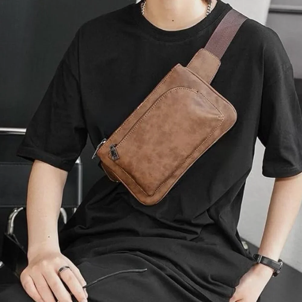 Cross body Bags for Men Leather Sling Bag Casual Daypacks , Brown